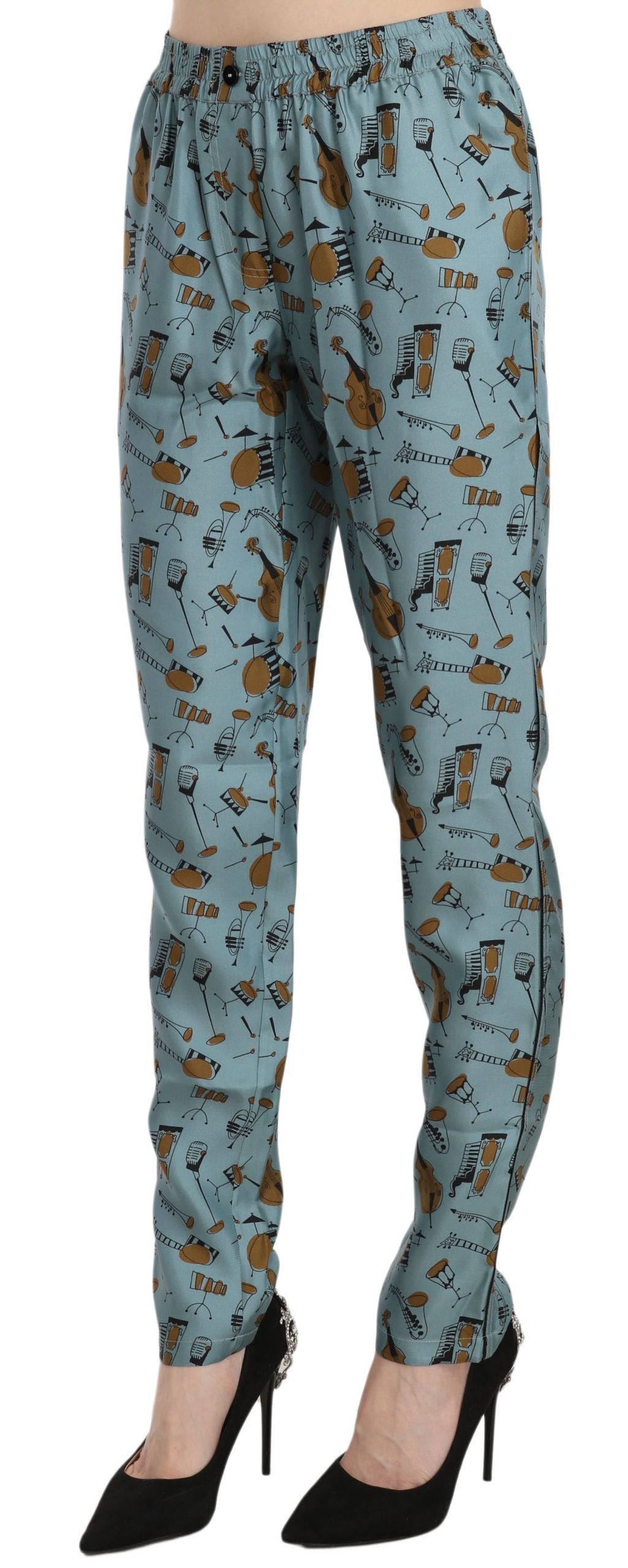Dolce &amp; Gabbana Blue Musical Instruments Print Tapered Pants