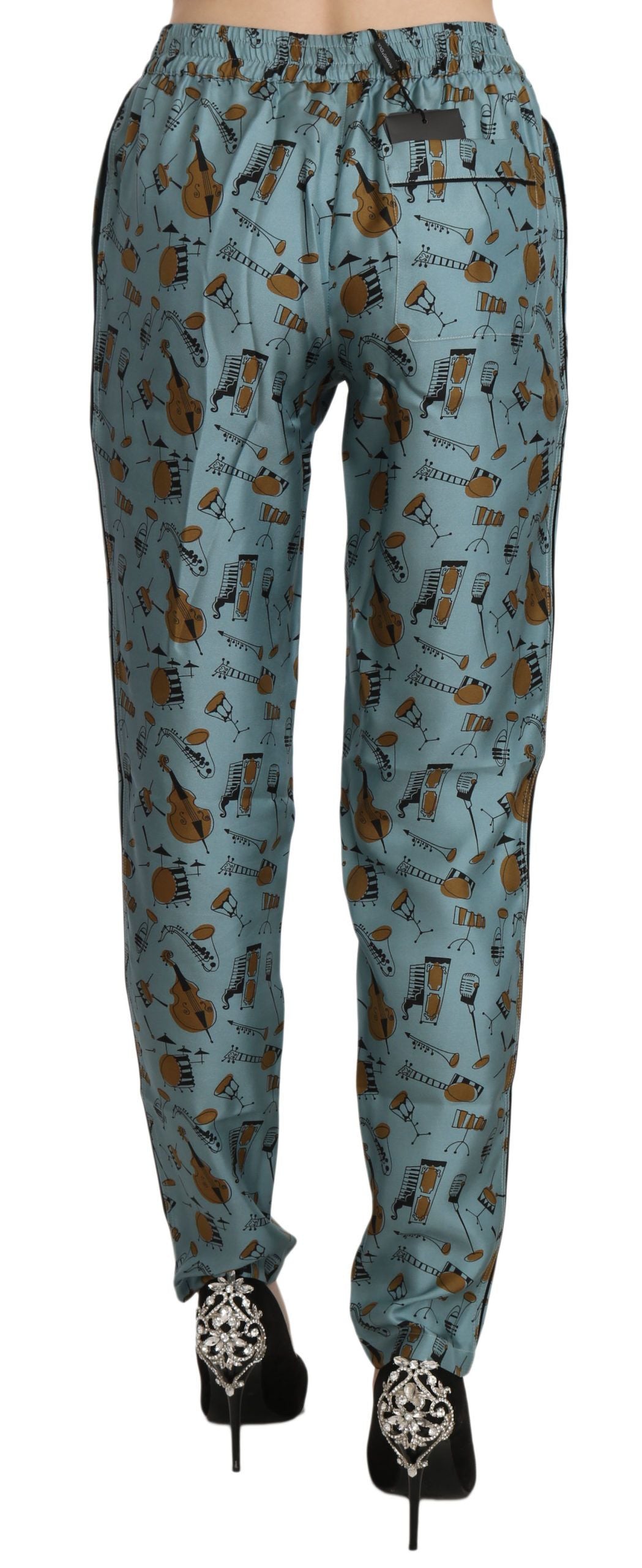 Dolce &amp; Gabbana Blue Musical Instruments Print Tapered Pants