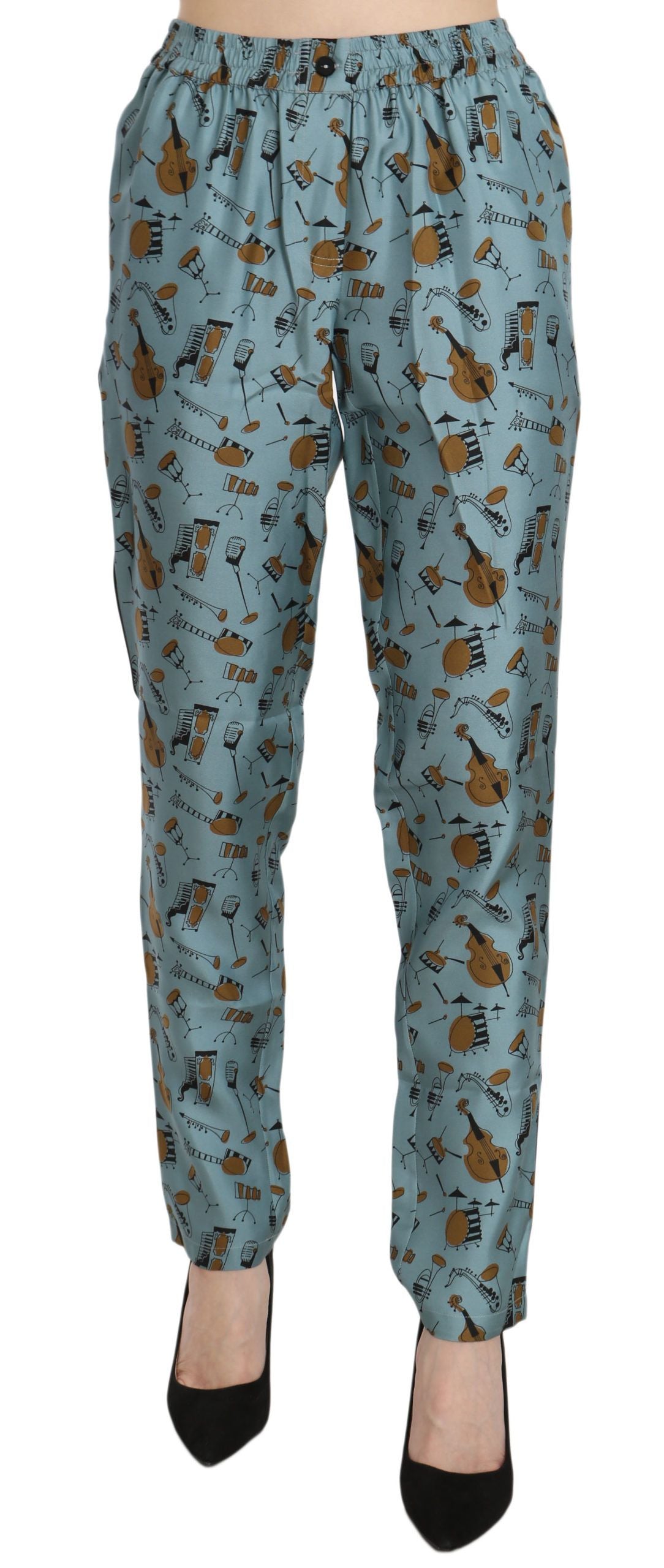 Dolce &amp; Gabbana Blue Musical Instruments Print Tapered Pants