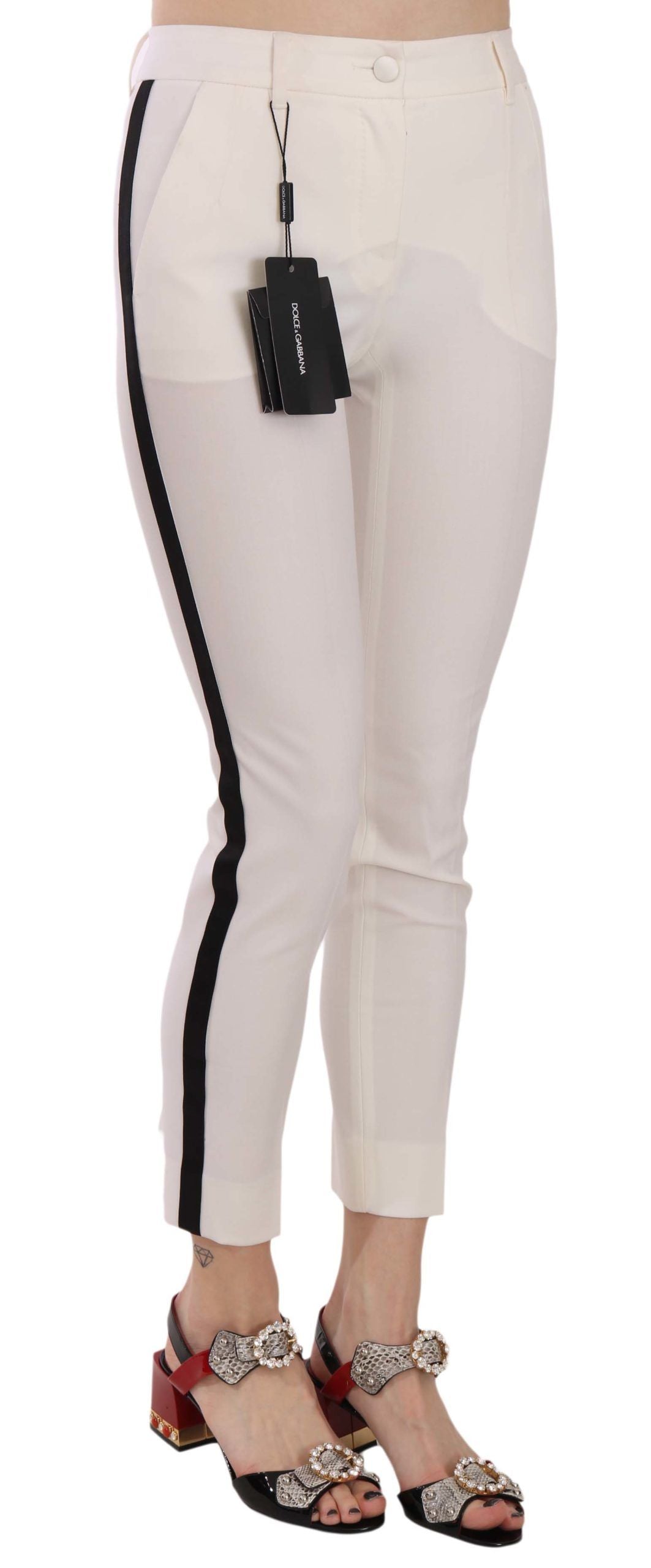 Dolce &amp; Gabbana White Side Stripe Cropped Skinny Pants
