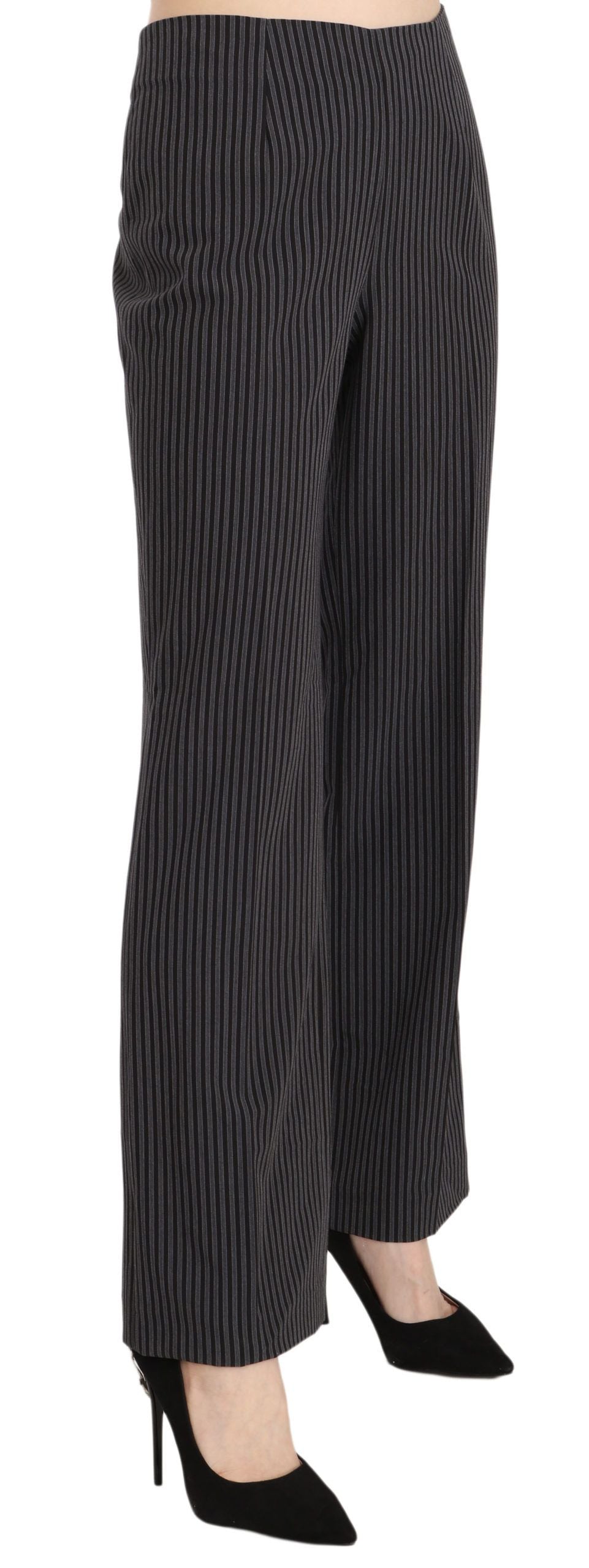BENCIVENGA Black Striped Cotton Stretch Dress Trousers Pants