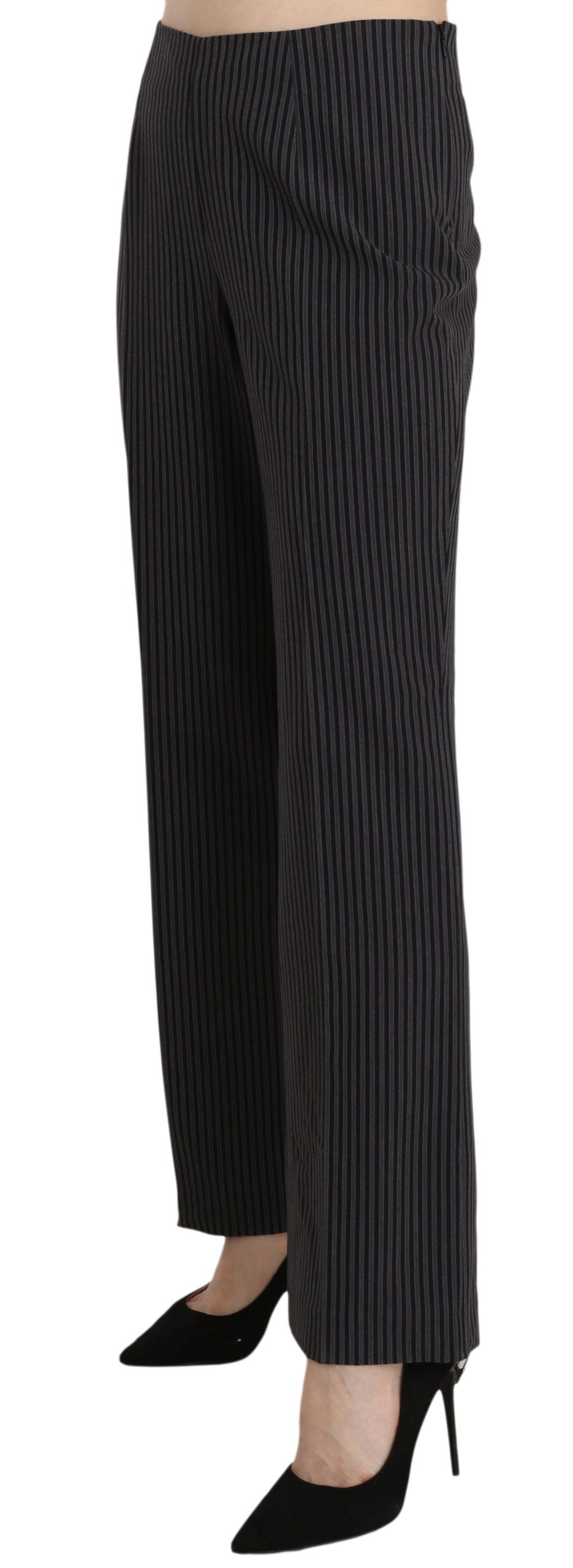 BENCIVENGA Black Striped Cotton Stretch Dress Trousers Pants