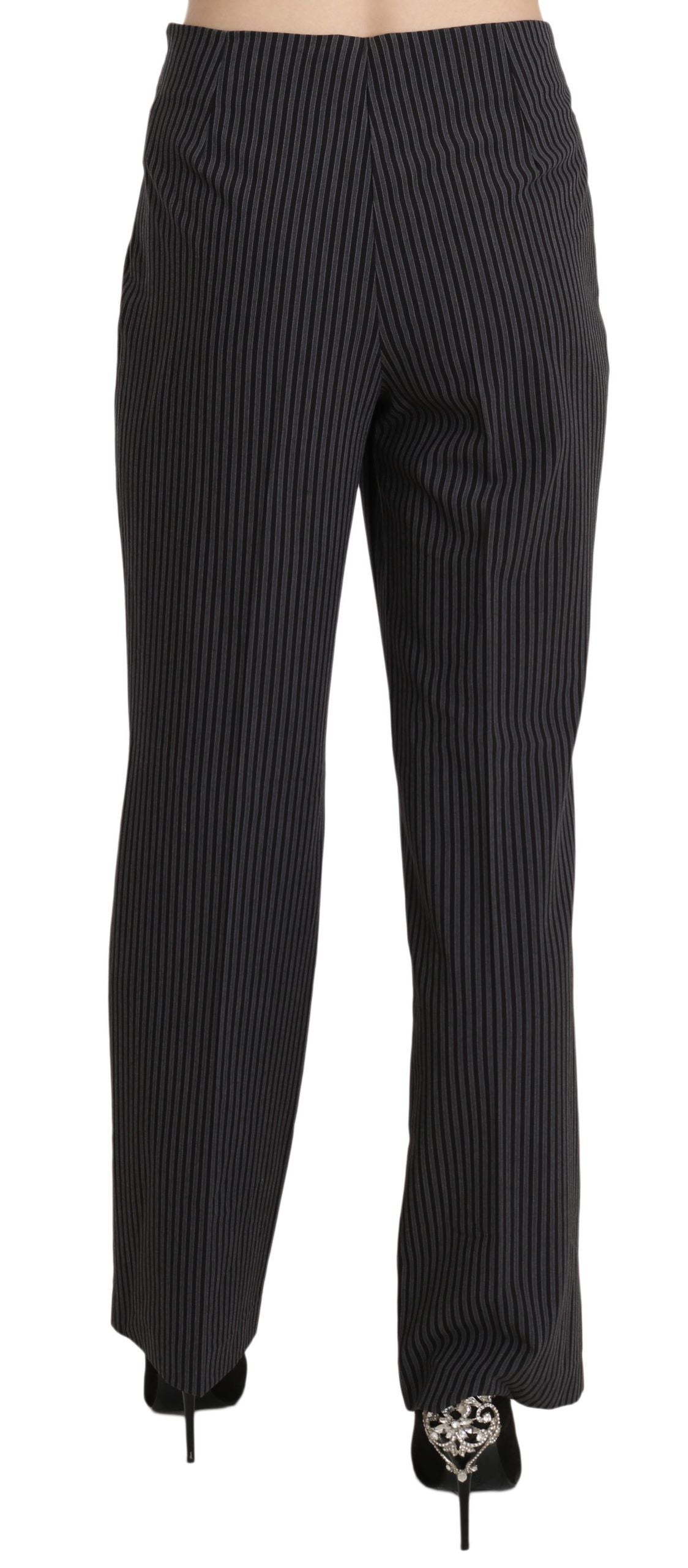 BENCIVENGA Black Striped Cotton Stretch Dress Trousers Pants