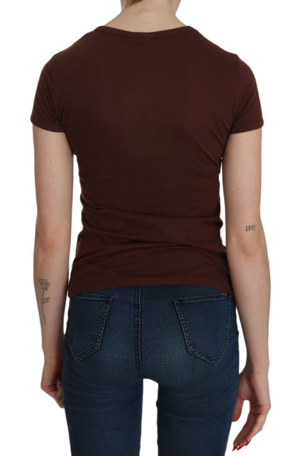 Haut ras du cou à imprimé cœur marron Exte Chic