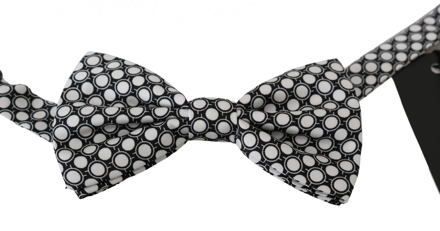 Dolce &amp; Gabbana Men Black White Circles Adjustable Neck Papillon Bow Tie