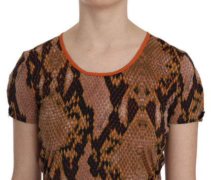Chemisier à motif peau de serpent marron séduisant Just Cavalli