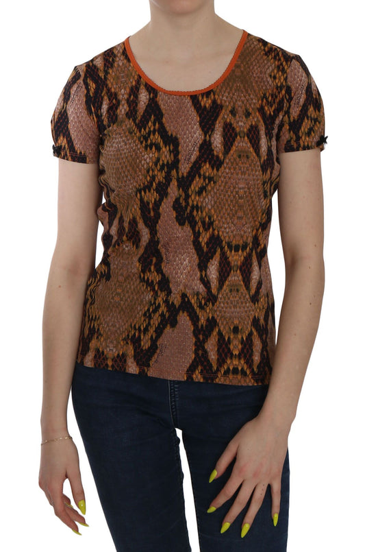 Chemisier à motif peau de serpent marron séduisant Just Cavalli