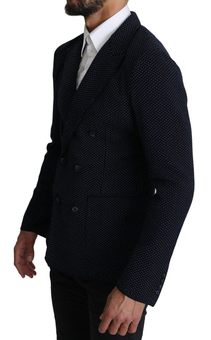 Dolce & Gabbana Dark Blue Dotted Double Breasted Coat Blazer by Dolce & Gabbana
