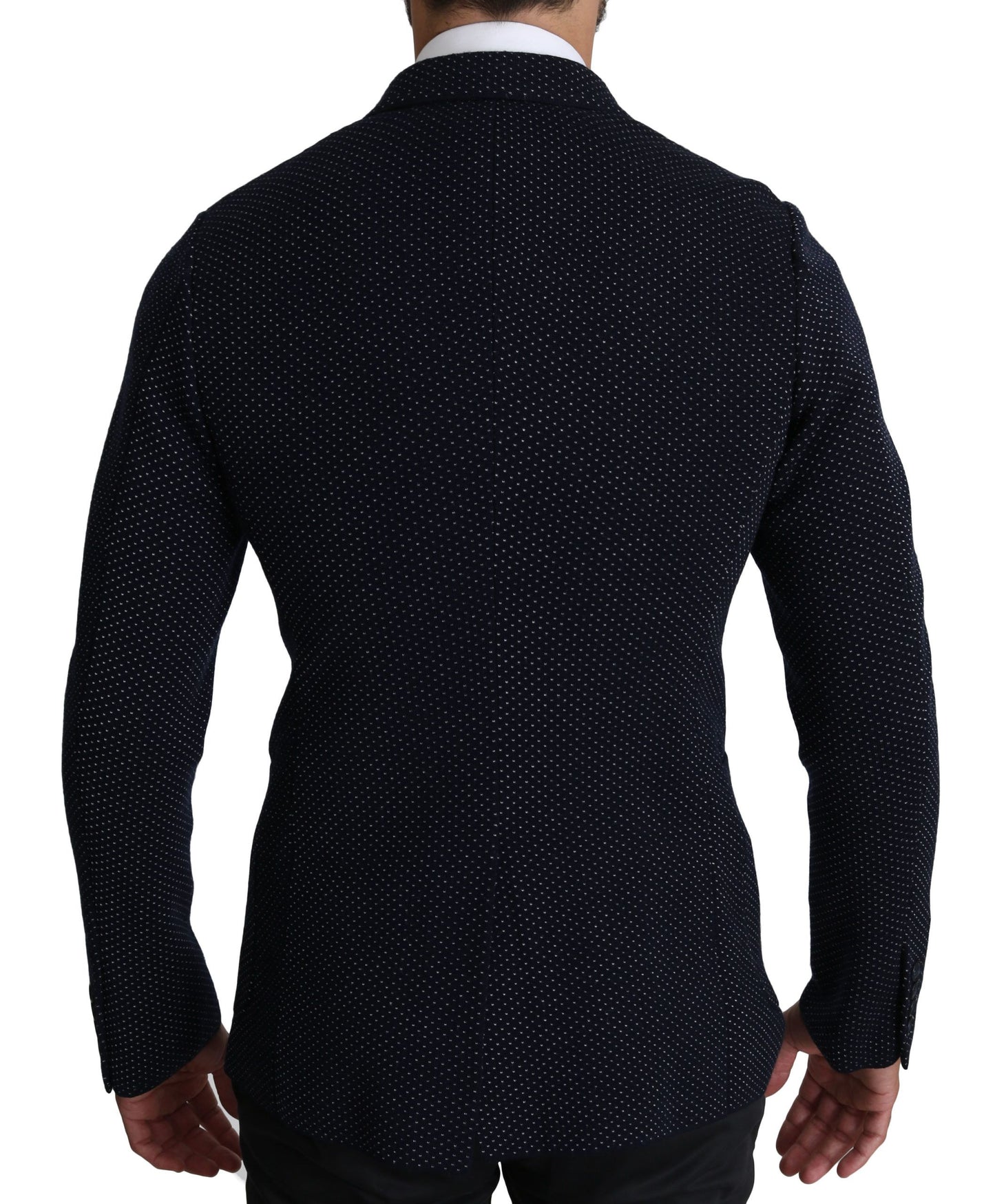Dolce & Gabbana Dark Blue Dotted Double Breasted Coat Blazer by Dolce & Gabbana