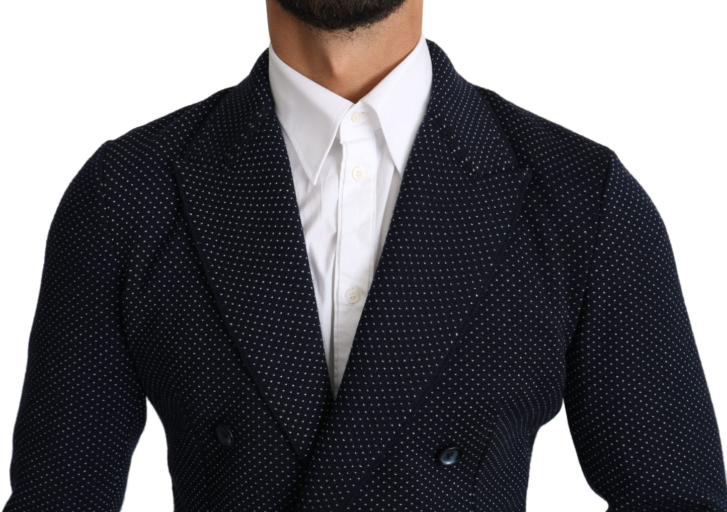 Dolce & Gabbana Dark Blue Dotted Double Breasted Coat Blazer by Dolce & Gabbana