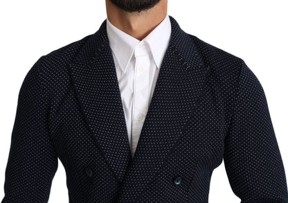 Dolce & Gabbana Dark Blue Dotted Double Breasted Coat Blazer by Dolce & Gabbana