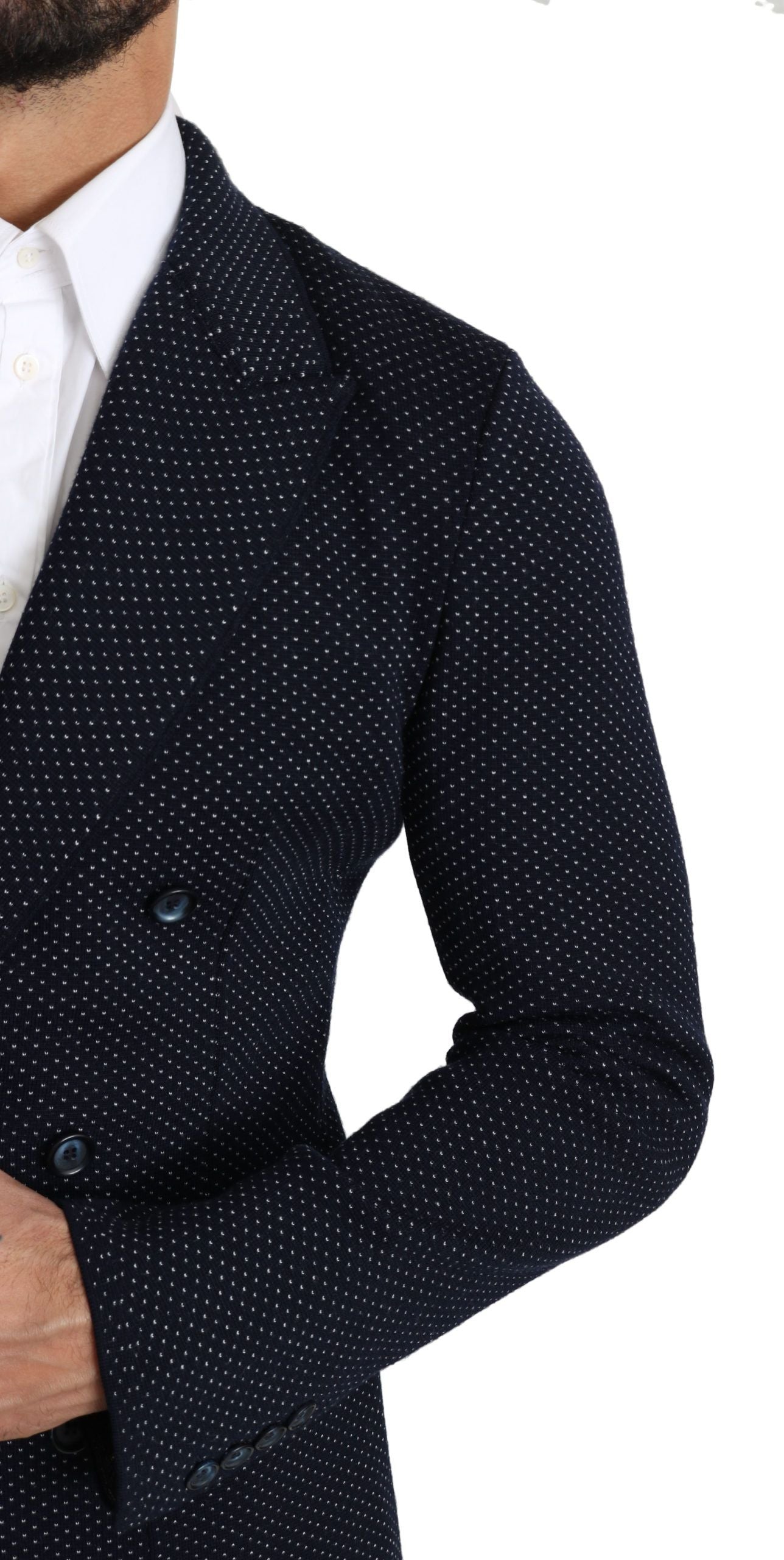 Dolce & Gabbana Dark Blue Dotted Double Breasted Coat Blazer by Dolce & Gabbana