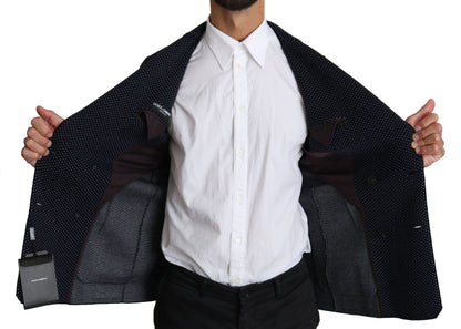 Dolce & Gabbana Dark Blue Dotted Double Breasted Coat Blazer by Dolce & Gabbana