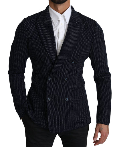 Dolce & Gabbana Dark Blue Dotted Double Breasted Coat Blazer by Dolce & Gabbana