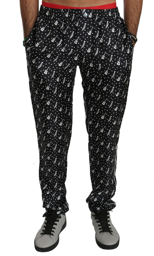 Pantalon en soie noir élégant à imprimé instruments de musique Dolce &amp; Gabbana