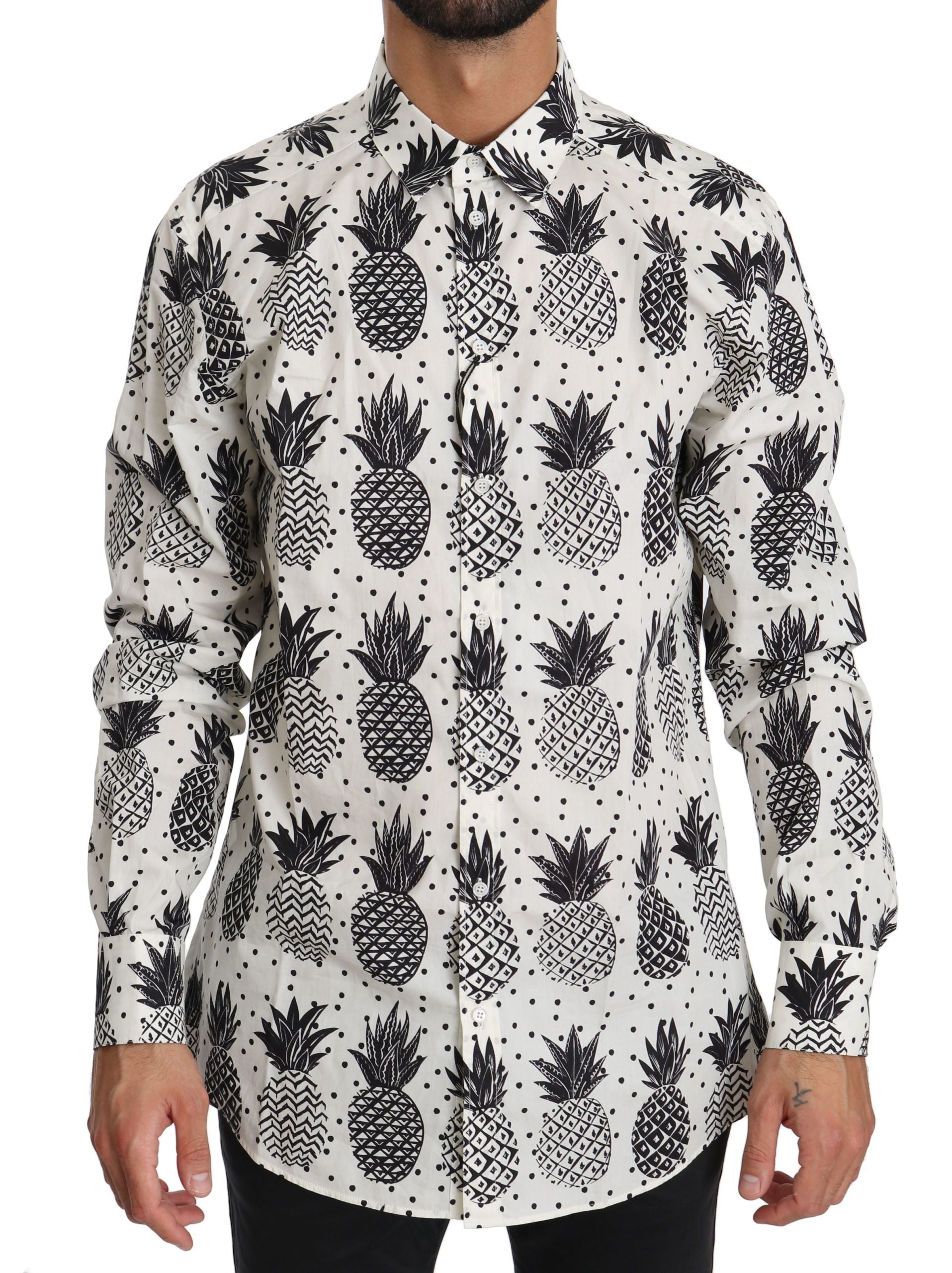 Dolce & Gabbana White Pineapple Cotton Top Shirt by Dolce & Gabbana
