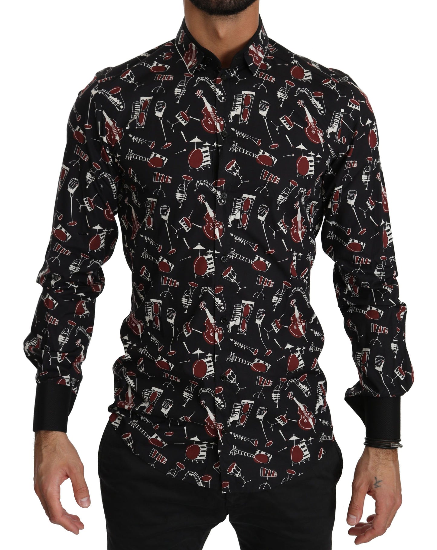 Dolce &amp; Gabbana Black Musical Instrument Slim fit Shirt