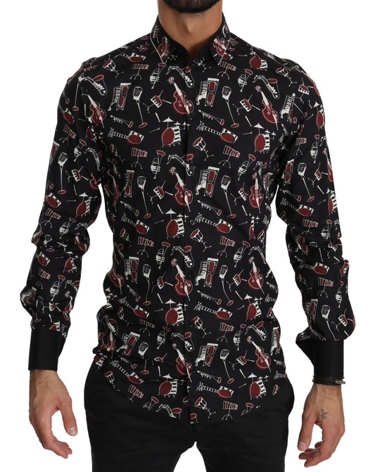 Dolce &amp; Gabbana Black Musical Instrument Slim fit Shirt