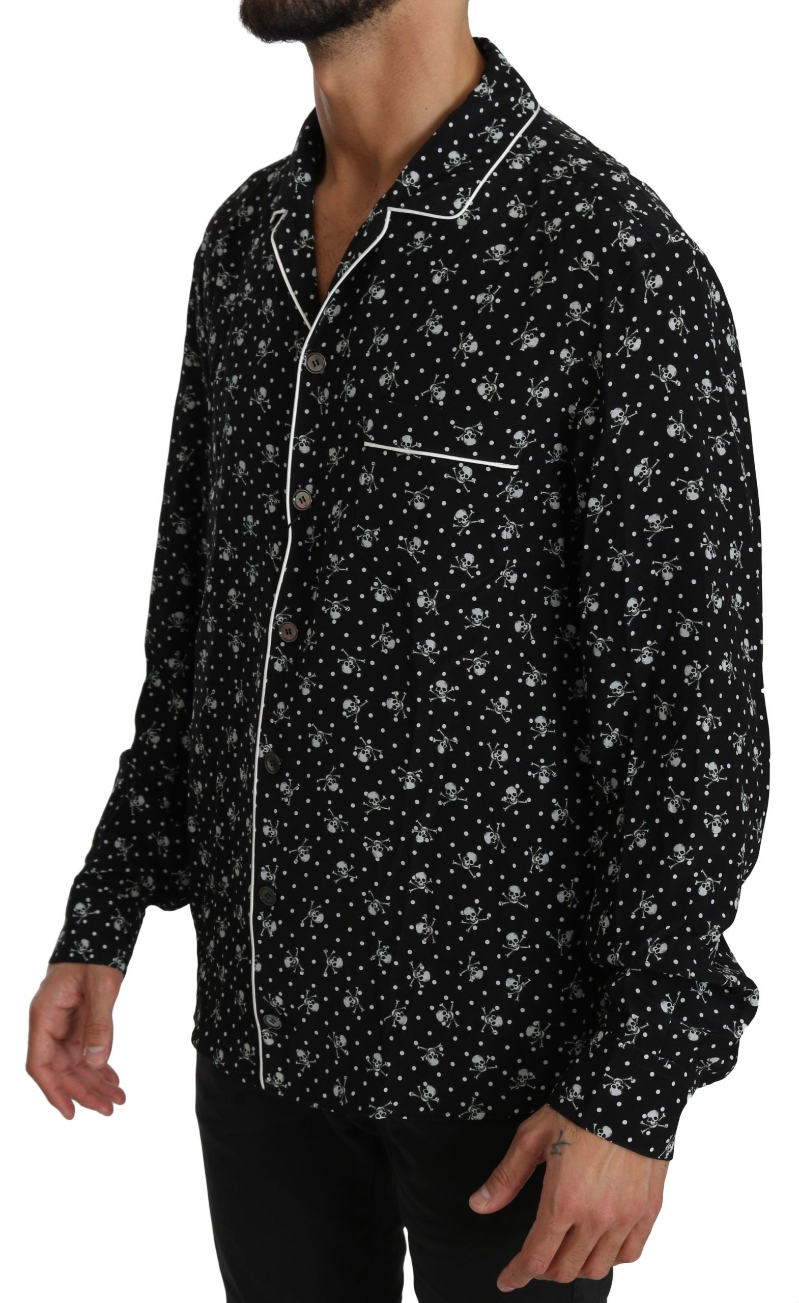 Dolce & Gabbana Black Skull Print Silk Sleepwear Shirt by Dolce & Gabbana