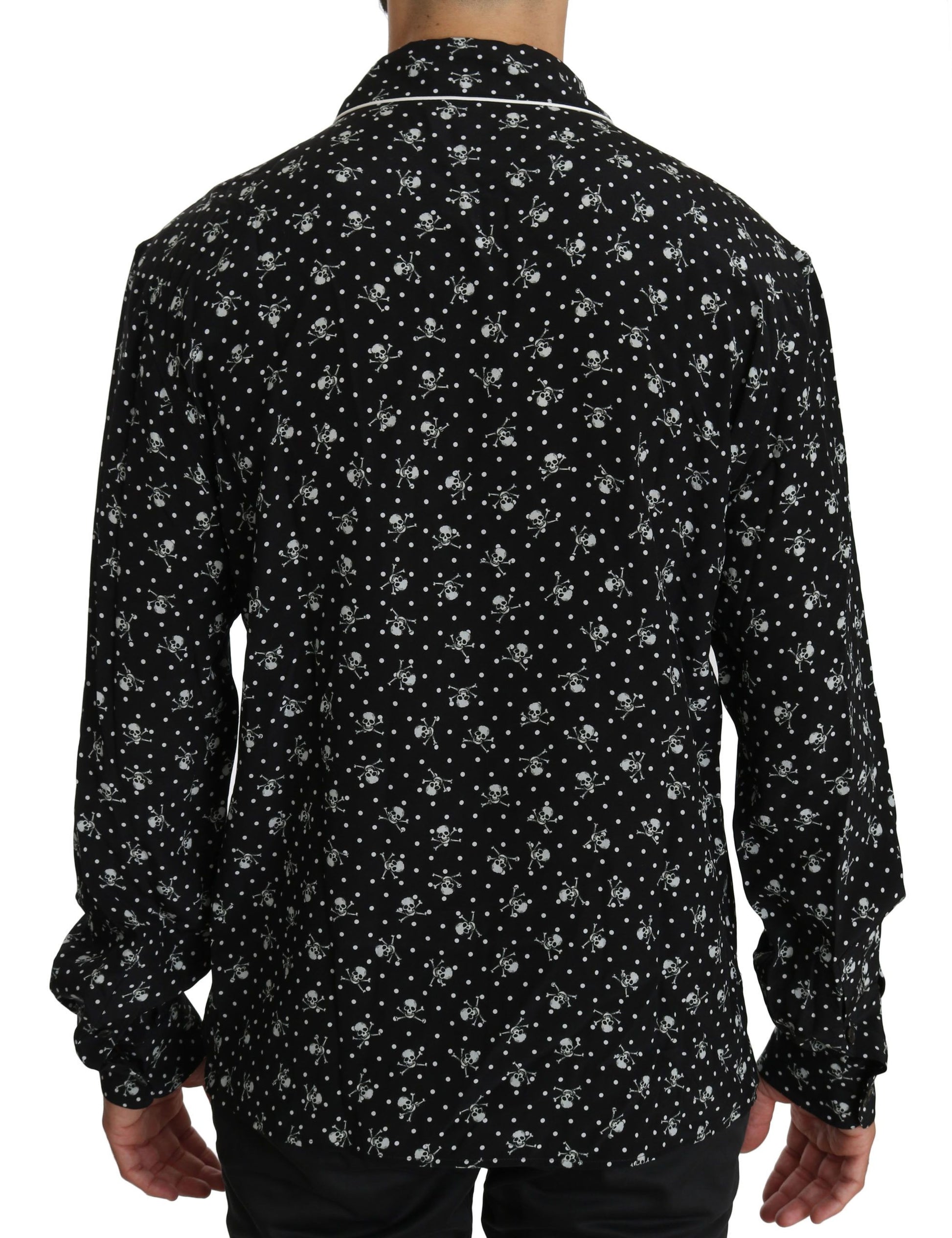 Dolce & Gabbana Black Skull Print Silk Sleepwear Shirt by Dolce & Gabbana