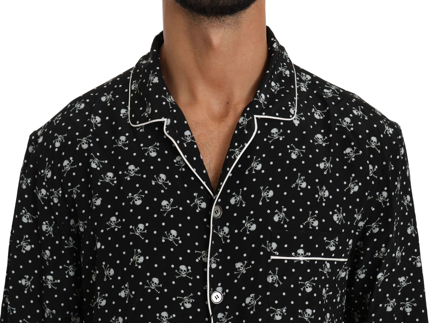 Dolce & Gabbana Black Skull Print Silk Sleepwear Shirt by Dolce & Gabbana