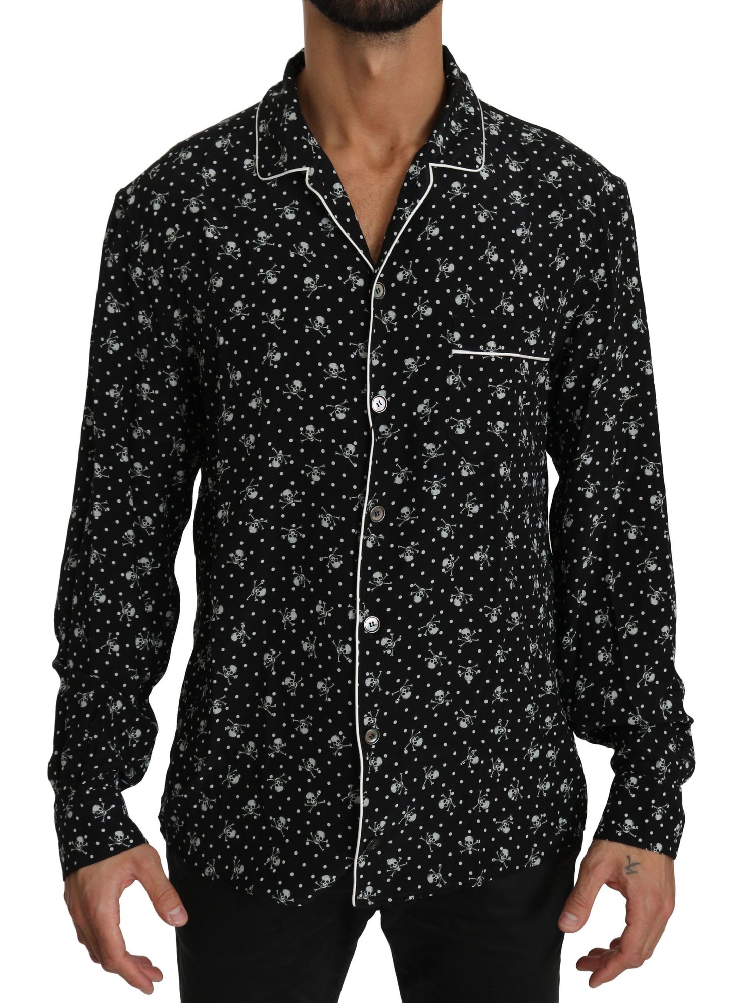 Dolce & Gabbana Black Skull Print Silk Sleepwear Shirt by Dolce & Gabbana