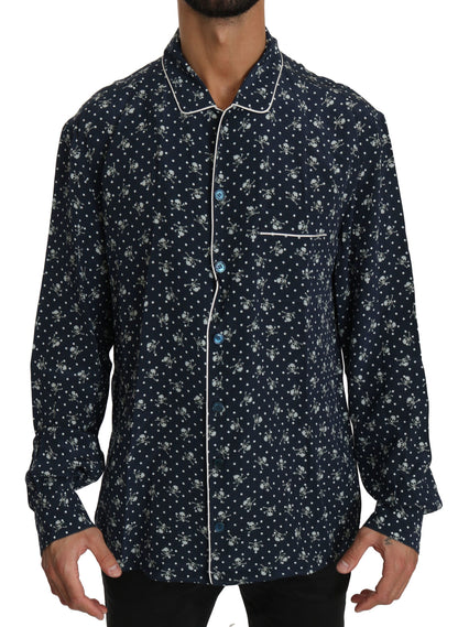 Dolce & Gabbana Blue Skull Print Silk Top Sleepwear Shirt by Dolce & Gabbana