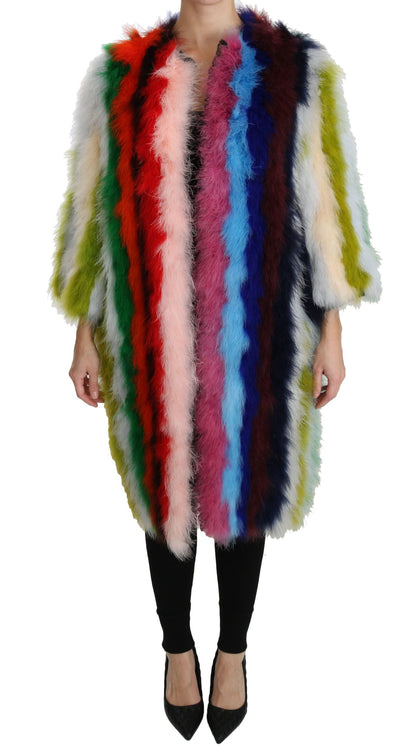 Dolce &amp; Gabbana Élégant manteau long en plumes multicolores