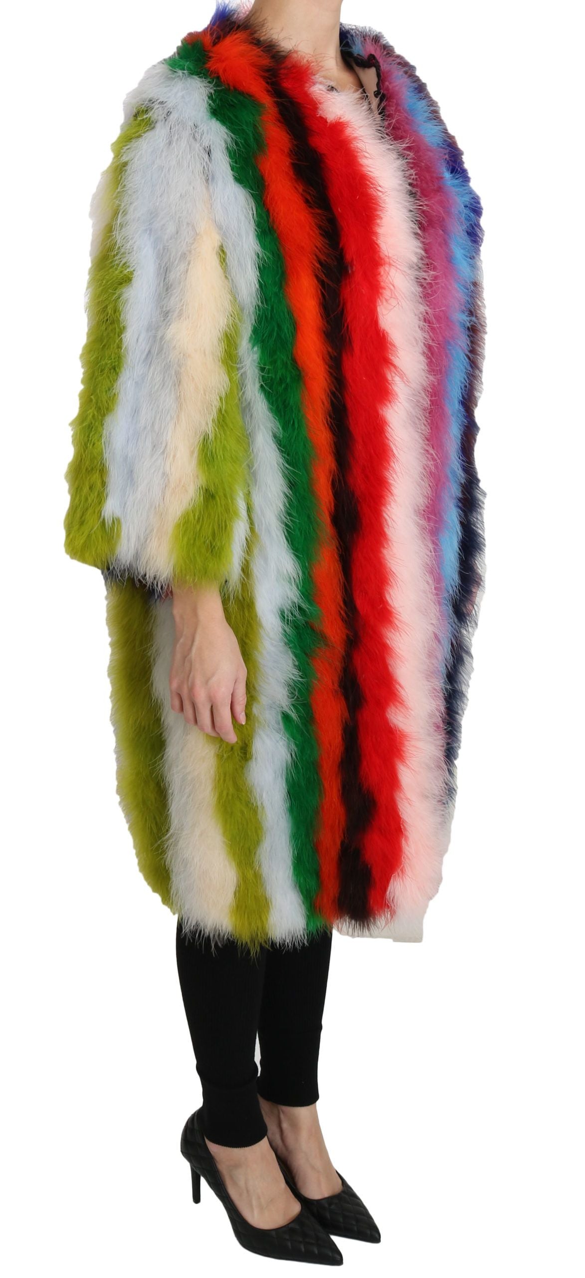 Dolce &amp; Gabbana Élégant manteau long en plumes multicolores