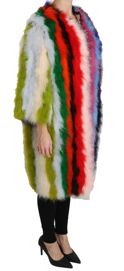 Dolce &amp; Gabbana Élégant manteau long en plumes multicolores