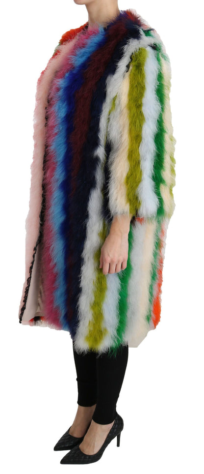 Dolce &amp; Gabbana Élégant manteau long en plumes multicolores