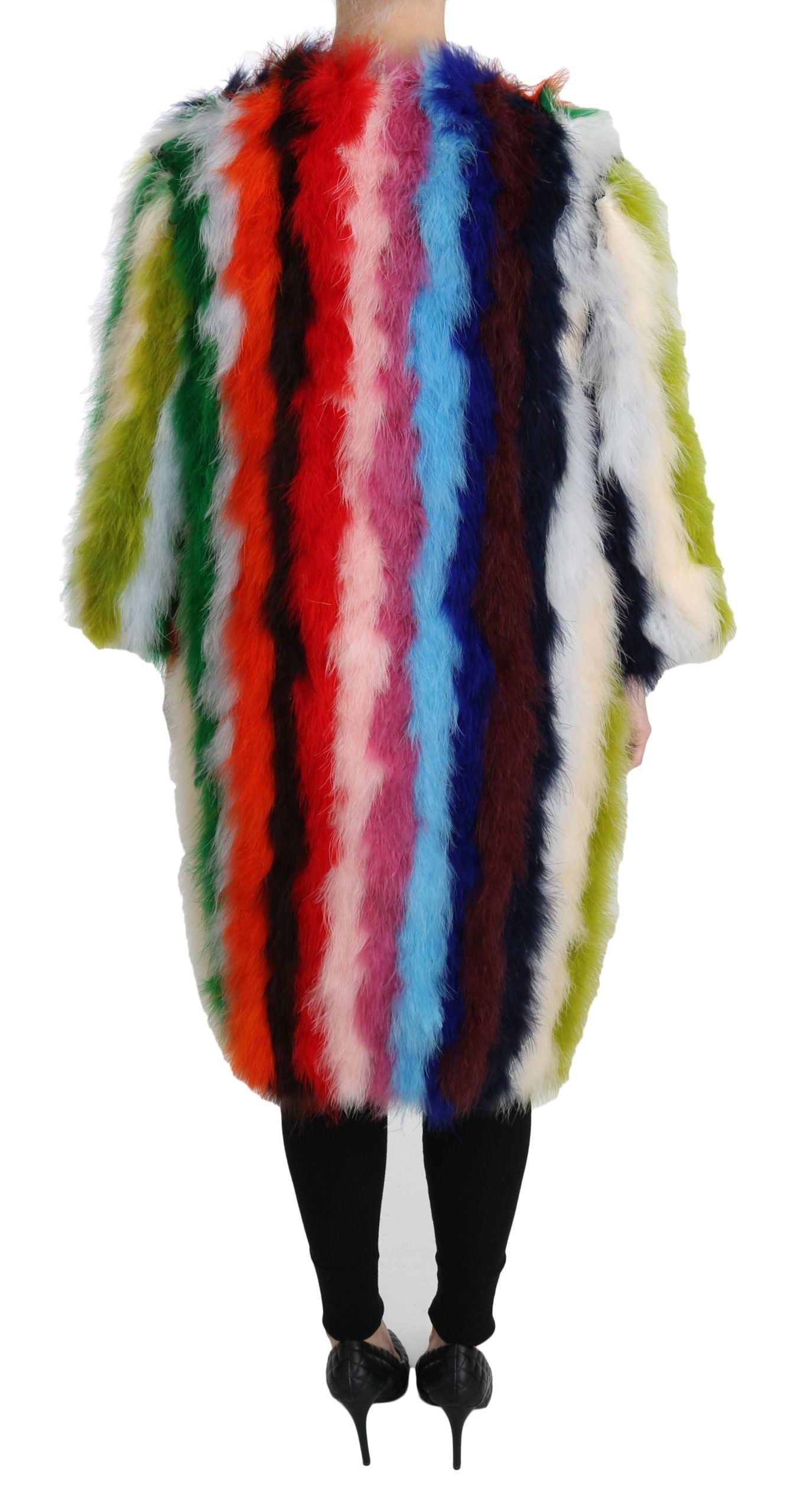 Dolce &amp; Gabbana Élégant manteau long en plumes multicolores