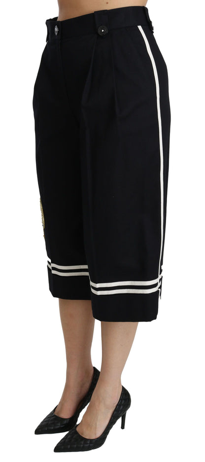 Dolce &amp; Gabbana Black Lemon Embellished Palazzo Cropped Pants