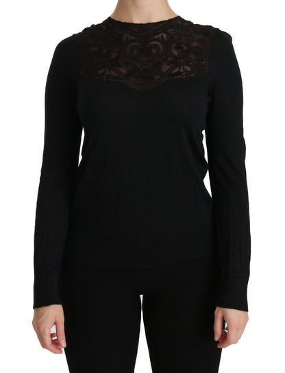 Dolce &amp; Gabbana - Élégant chemisier en soie mélangée et dentelle noire