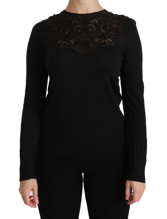 Dolce &amp; Gabbana - Élégant chemisier en soie mélangée et dentelle noire