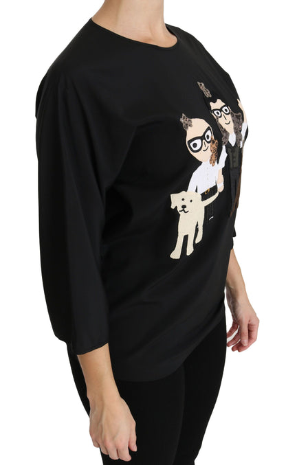 Dolce &amp; Gabbana Élégant haut brodé en soie stretch noire