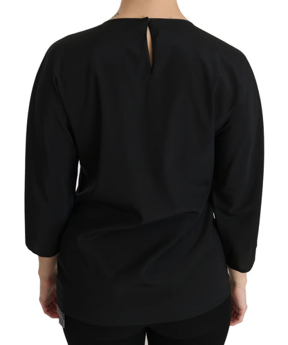Dolce &amp; Gabbana Élégant haut brodé en soie stretch noire