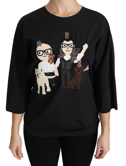 Dolce &amp; Gabbana Élégant haut brodé en soie stretch noire