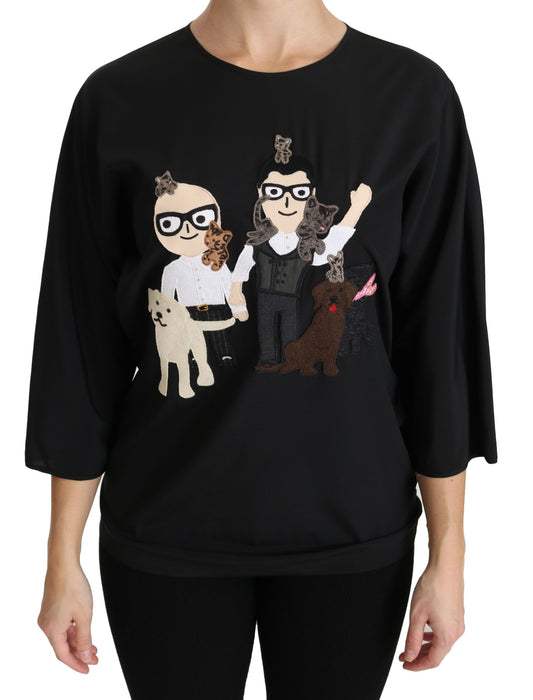 Dolce &amp; Gabbana Élégant haut brodé en soie stretch noire