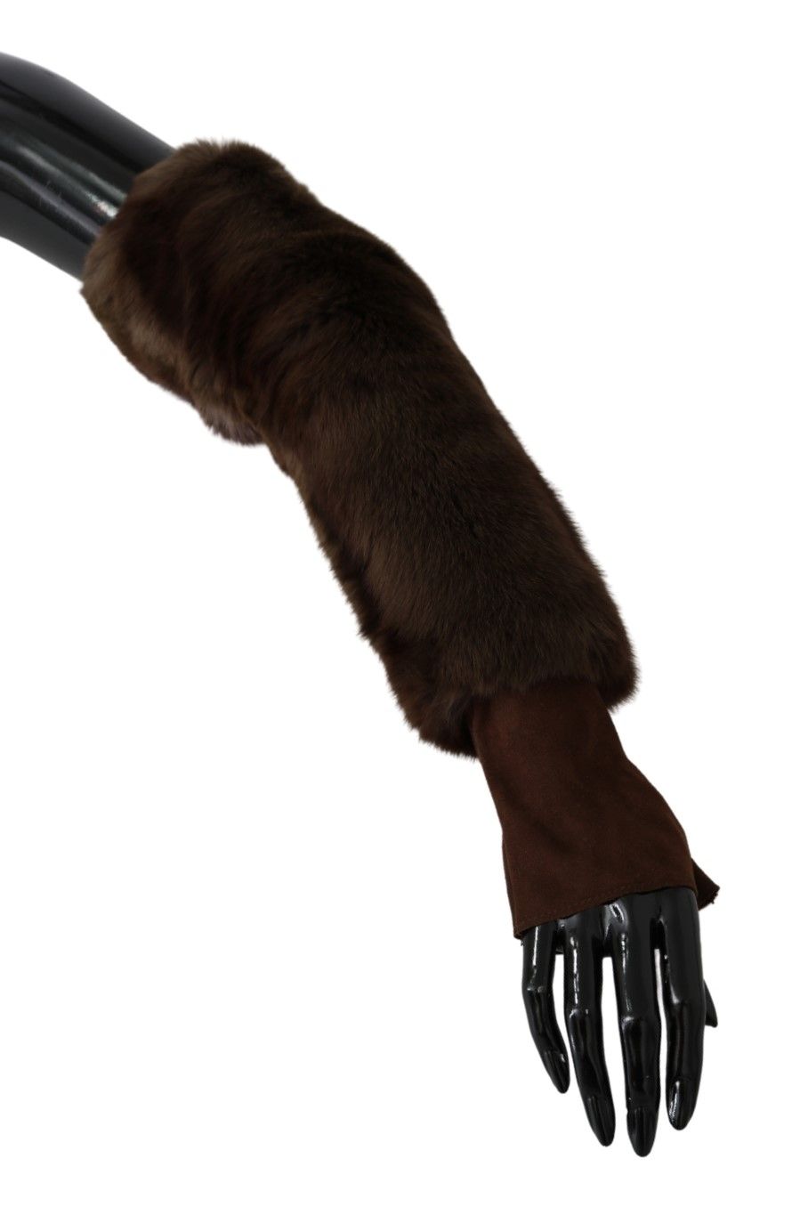 Gants élégants en fourrure et cuir marron Dolce &amp; Gabbana, longueur coude