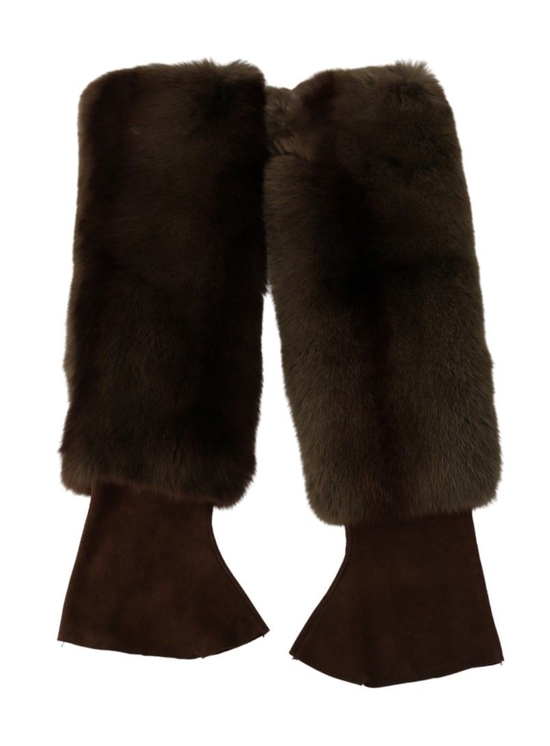 Gants élégants en fourrure et cuir marron Dolce &amp; Gabbana, longueur coude
