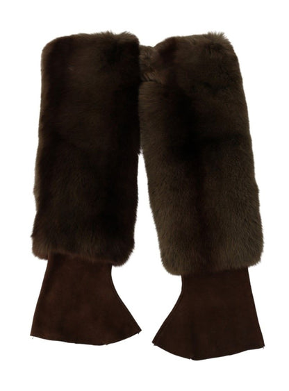 Gants élégants en fourrure et cuir marron Dolce &amp; Gabbana, longueur coude