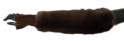 Gants élégants en fourrure et cuir marron Dolce &amp; Gabbana, longueur coude