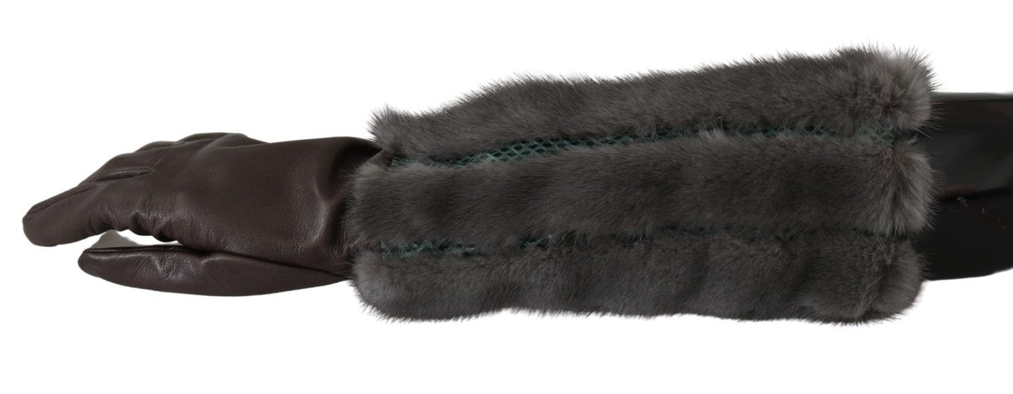 Gants élégants mi-manches en cuir marron Dolce &amp; Gabbana