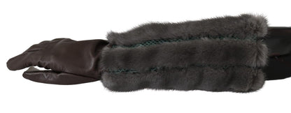 Gants élégants mi-manches en cuir marron Dolce &amp; Gabbana
