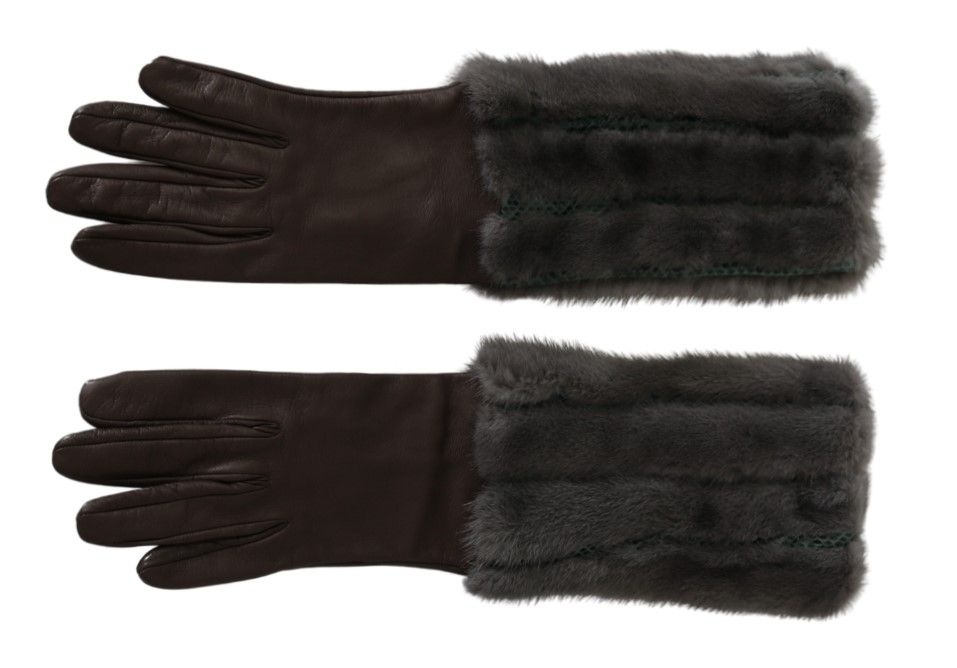 Gants élégants mi-manches en cuir marron Dolce &amp; Gabbana