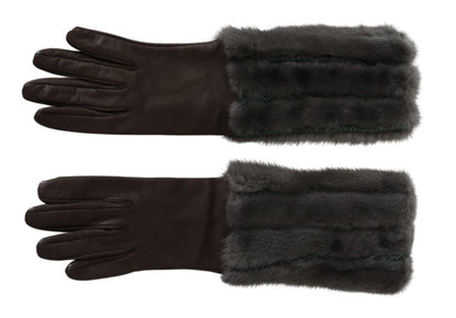 Gants élégants mi-manches en cuir marron Dolce &amp; Gabbana