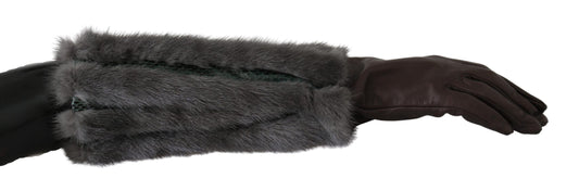Gants élégants mi-manches en cuir marron Dolce &amp; Gabbana