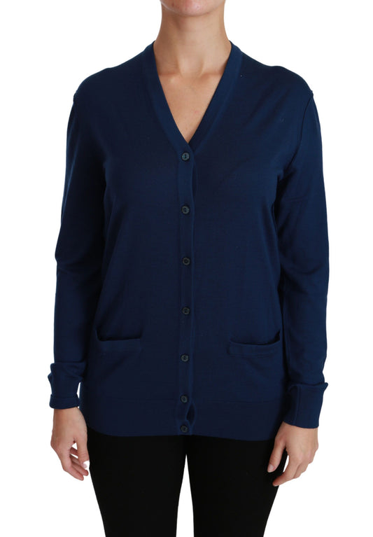 Dolce &amp; Gabbana Élégant cardigan en laine vierge bleue