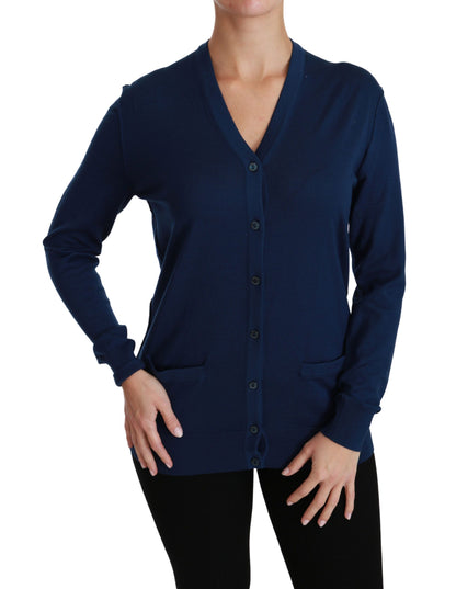 Dolce &amp; Gabbana Élégant cardigan en laine vierge bleue